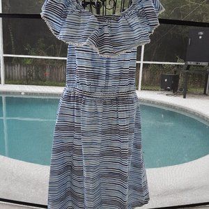 Faded Glory L Blue Striped Summer Dress